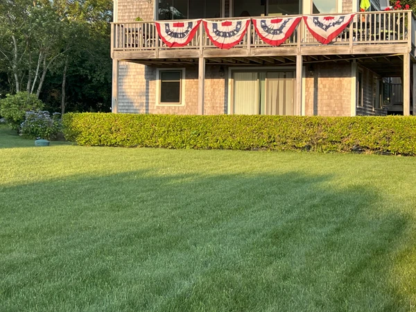 Green lush lawn on Martha's Vineyard property after having Estate Care's lawn restoration service