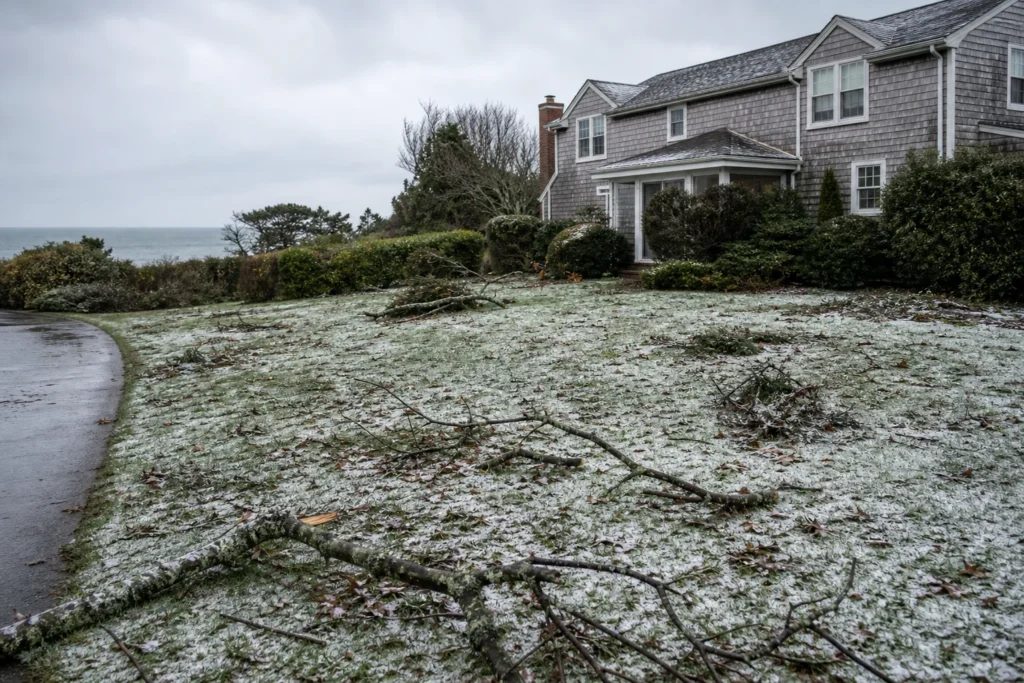 Storm debris on a Martha's Vineyard property after a nor'easter