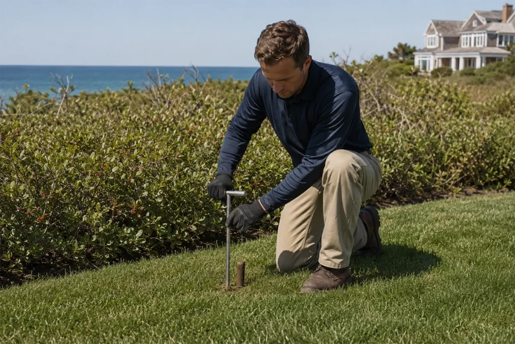 Estate Care technician soil testing Aquinnah Martha's Vineyard clay lawn